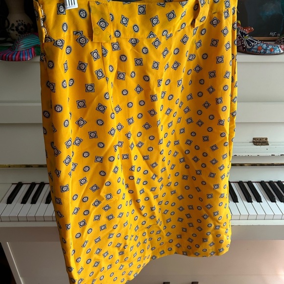 Jones New York High Waist Mustard Patterned Midi Skirt 12 Vintage - Picture 15 of 16